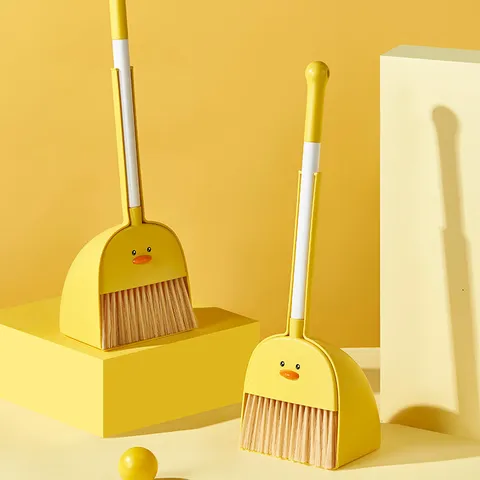 Kinder Bezem en Blik Set Leuke Cartoon Eend Beer Mini Schoonmaakbezem Speelgoed Huishoudelijke Reinigingsset
