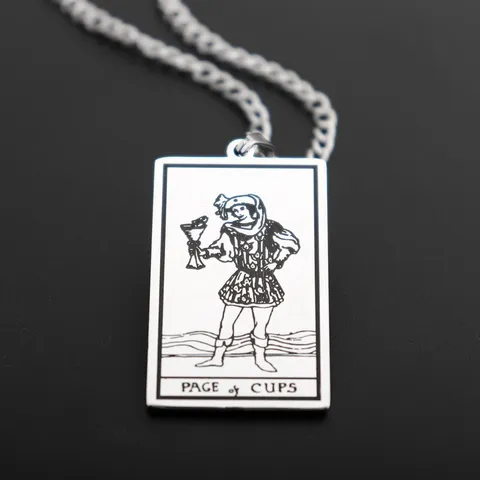 Men's Stainless Steel Page of Cups Tarot Card Pendant Necklace European Retro Hip Hop Punk Style Jewelry Gift For Men
