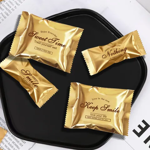Thickened Disposable Food Packaging Bags Gold Letter Printed Aluminum Foil Cookie Nougat Biscuit Sealing Packing Bags