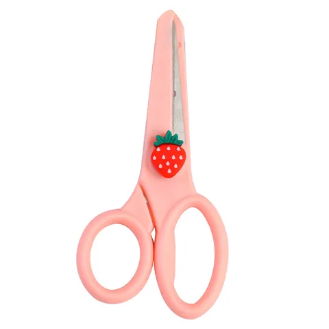 Ins Cute Cartoon Student Round Head Safety Scissors Portable DIY Handcraft Art Scissors With Fruit Floral Pendants