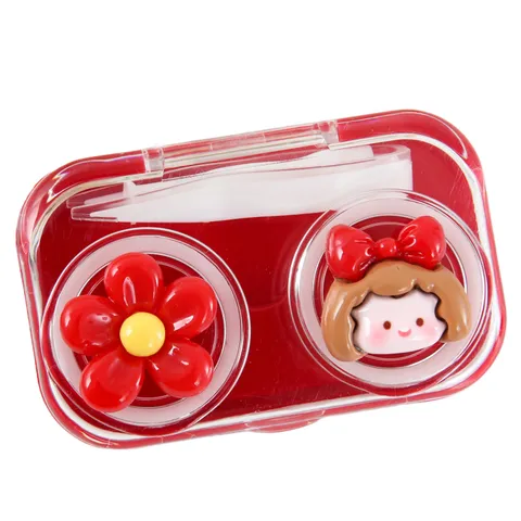 Cute Cartoon Resin Figurine Contact Lens Case Portable Student Mini Eye Care Container Protective Plastic Box Travel Essential