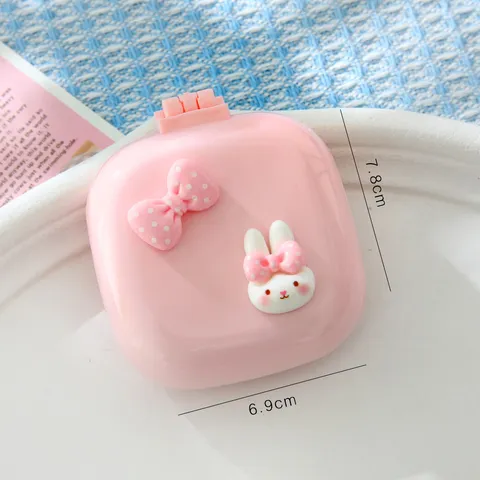 Spazzola per Capelli Pieghevole Portatile a Forma di Coniglio con Fiocco e Specchio per Donne Studenti Mini Pettine Massaggio
