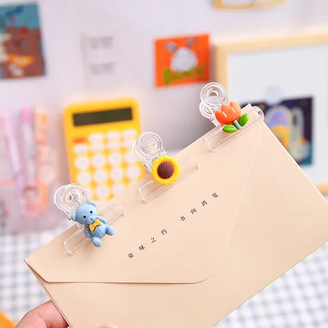 Clips per Raccoglitore in Plastica Trasparente di Cartone Animato Carino Clip di Sigillatura per Carta da Test per Studenti Creativi Cancelleria per Ufficio Frutta Animale