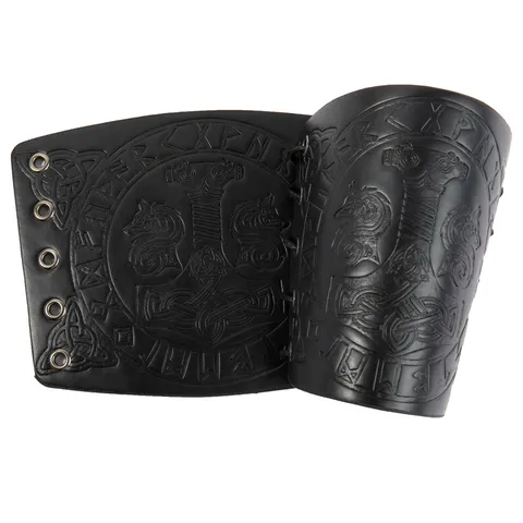 Medieval Viking Style Thors Hammer Embossed Leather Bracers Arm Guard Costume Accessories Cosplay