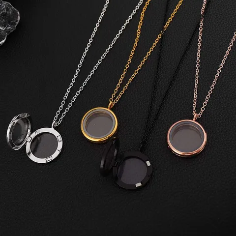 Alloy Glass Magnetic Round Locket Pendant Necklace For Women Sweater Chain Fashion Trendy Jewelry Gift