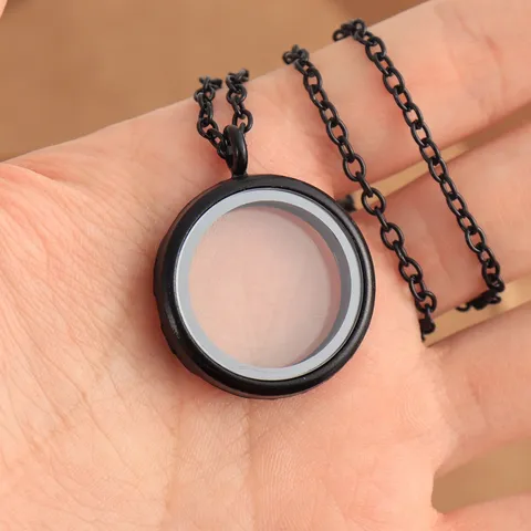 Alloy Glass Magnetic Round Locket Pendant Necklace For Women Sweater Chain Fashion Trendy Jewelry Gift
