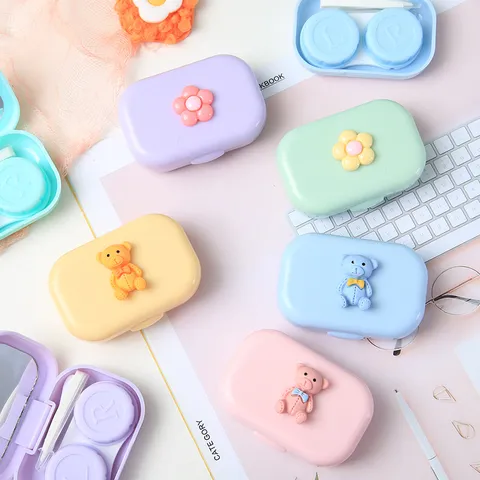 Draagbaar Contactlens Doosje Schattige Macaron Kleur Contactlens Houder Doos met Spiegel en Gereedschapsset voor Vrouwen Meisjes