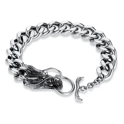 Men Retro Dragon Head Chain Bracelet Punk Rock Vintage Alloy Dragon Bone Link Bracelet Men Fashion Jewelry