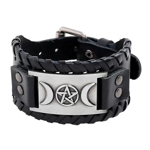 Retro Braided PU Leather Bracelet Men Women Vintage Punk Viking Totem Wide Wristband Gothic Jewelry Gift
