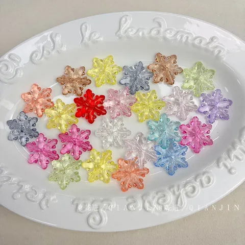 Cuentas Sueltas de Copo de Nieve Acrílico Multicolor Transparente Agujero Pasante Material Colgante Para Manualidades DIY Joyería
