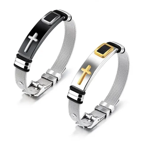 Men Stainless Steel Cross Mesh Belt Bracelet Minimalist Titanium Steel Bangle Fashion Jewelry Wristband
