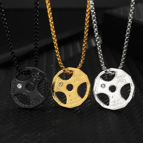 Herren Fitness Hantelscheibe Anhänger Halskette Legierung Sport Trendiger Schmuck Mit Zirkonia Und Kette Geschenk Für Männer
