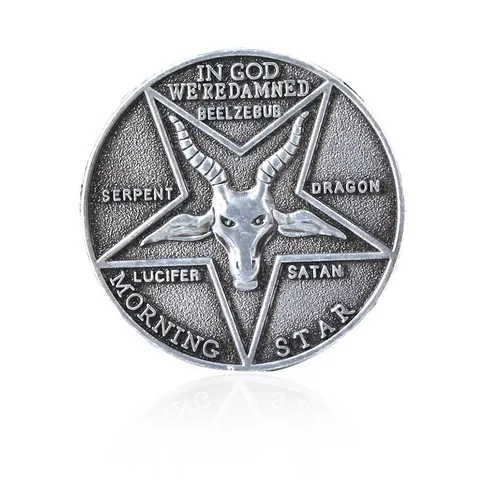 Retrò Lega Moneta Commemorativa Satanica Lucifero Pentagramma Distintivo Antico Metallo Collezionabile Moneta Gotico Gioielli Regalo