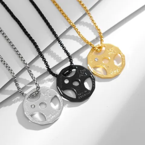 Herren Fitness Hantelscheibe Anhänger Halskette Legierung Sport Trendiger Schmuck Mit Zirkonia Und Kette Geschenk Für Männer
