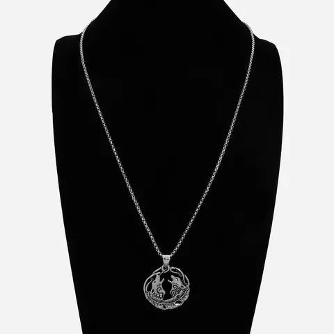 Herren Vintage Nordisch Viking Doppelter Wolfskopf Pendant Halskette Legierung Retro Wolf Totem Halskette Modeschmuck Geschenk