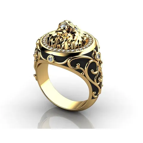 Vintage Punk Löwenkopf Ring Für Herren Damen Legierung Strass Offen Verstellbar Statement Finger Schmuck Gold