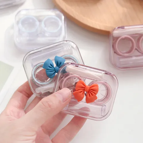 Draagbaar Transparant Contactlens Doosje Schattig Strik Ontwerp Reizen Contactlens Houder Oogzorg Metgezel Doos Organizer