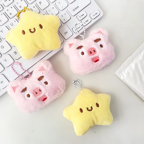 Simpatico Portachiavi in Peluche con Stella e Maiale dei Cartoni Animati Morbido Peluche Animale Bambola Borsa Appeso Ornamento Coppia Portachiavi Accessori