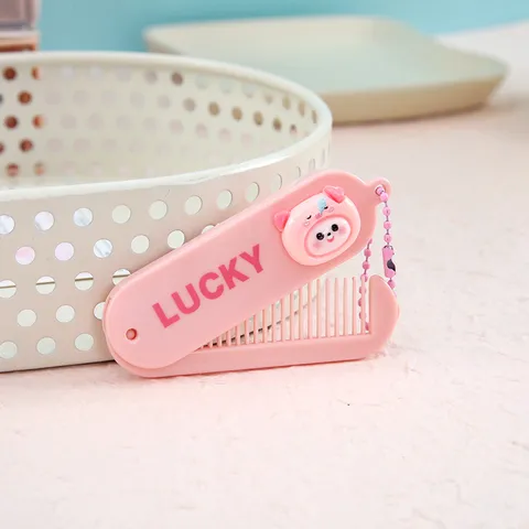 Peigne Pliable Portable Couleur Bonbon Dessin Animé Mignon Mini Brosse à Cheveux Animale Pour Femmes
