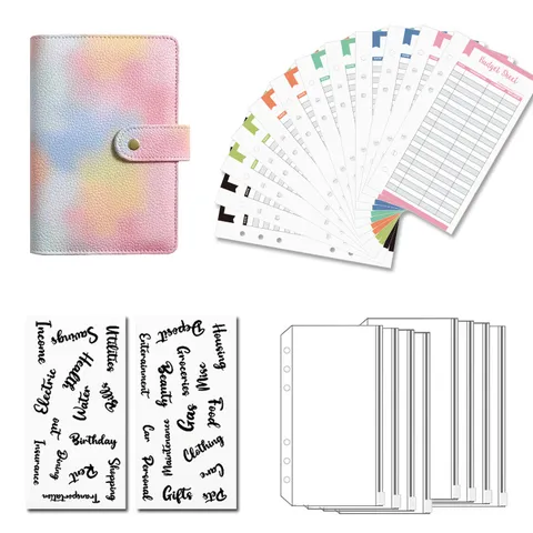 Quaderno ad Anelli in Finta Pelle Perlata Iridescente A6 Agenda per Budget con Buste e Tasche