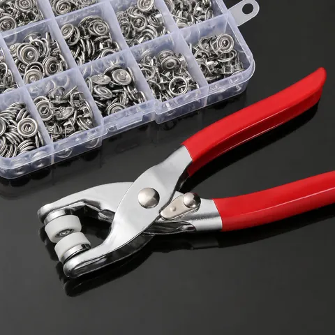 Stainless Steel Five Prong Snap Fastener Installation Pliers Tool Kit For Garment Sewing Craft Button Setting