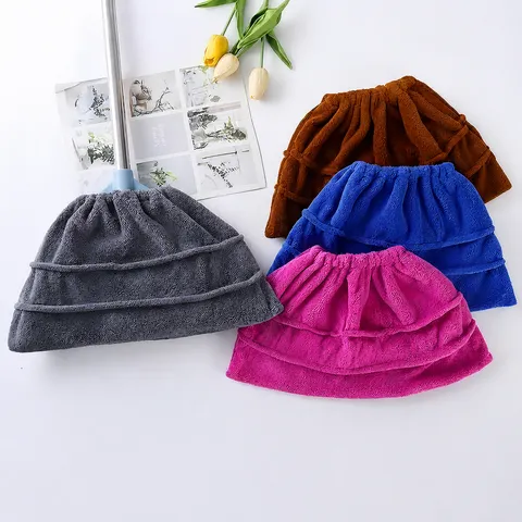 Thickened Microfiber Broom Cover Cloth Absorbent Cleaning Mop Replacement Dust Cover Drawstring Household Floor Cleaning Tool