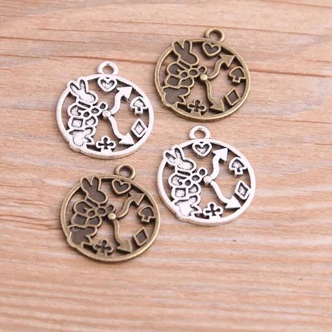 Plata Antigua Bronce Hueco Conejo Reloj Despertador Colgantes DIY Aleación Joyería Fabricación Amuletos Hallazgos