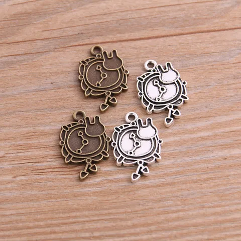 DIY Aleación Conejo Reloj Despertador Colgante Charm Vintage Bronce Plata Fabricación de Joyas Hallazgos Accesorios Manualidades