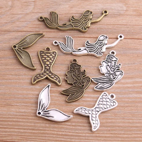 DIY Aleación Sirena Y Cola De Pez Colgantes Antiguo Bronce Y Plata Tono Colgante Fornituras De Joyería Para Manualidades
