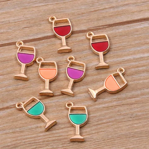 DIY Alloy Wine Goblet Pendant KC Gold Plated Enamel Charm For Jewelry Making Craft Fashion Accessories