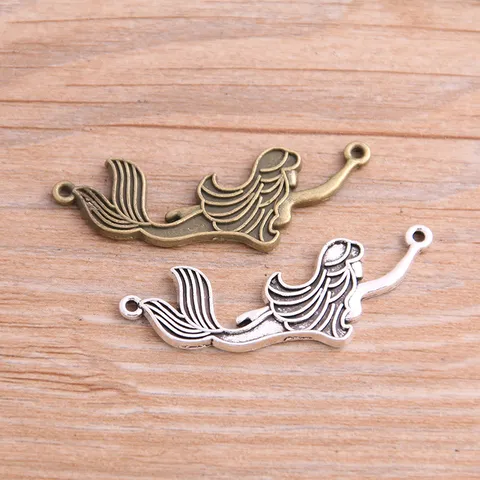 DIY Aleación Sirena Y Cola De Pez Colgantes Antiguo Bronce Y Plata Tono Colgante Fornituras De Joyería Para Manualidades
