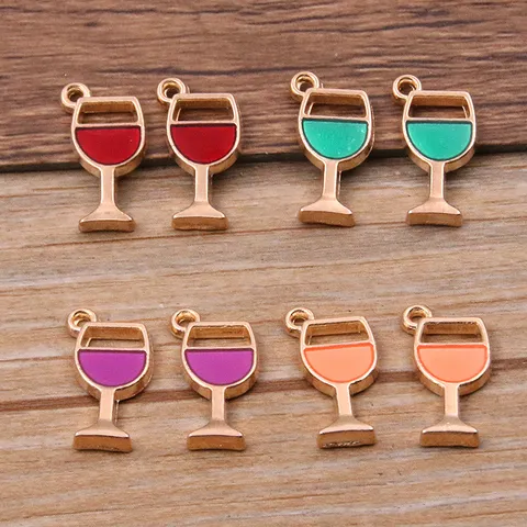 DIY Alloy Wine Goblet Pendant KC Gold Plated Enamel Charm For Jewelry Making Craft Fashion Accessories