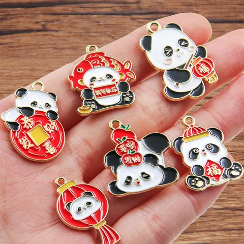 DIY Legierung Emaille Panda Anhänger Chinesischer Stil Tier Anhänger Für Halskette Armband Schmuckherstellung Zubehör