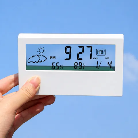 LED Digital Desk Clock Smart Weather Forecast Electronic Alarm Clock Transparent Desktop Calendar Clock For Home Office