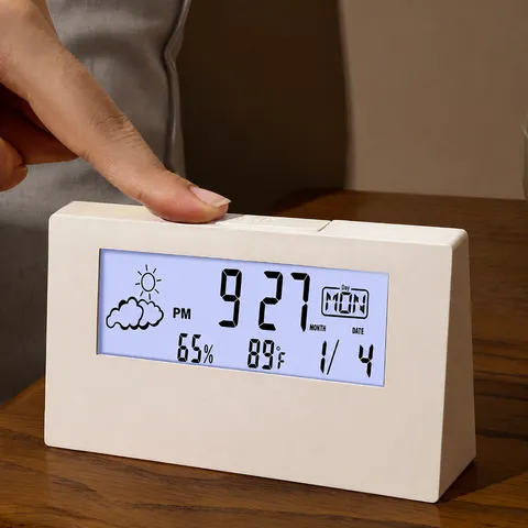 LED Digital Desk Clock Smart Weather Forecast Electronic Alarm Clock Transparent Desktop Calendar Clock For Home Office
