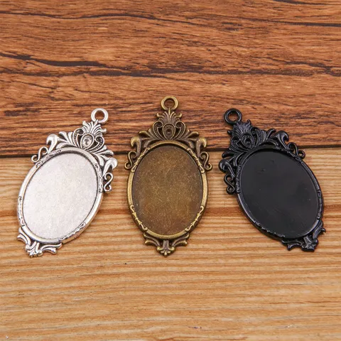 Vintage Oval Hollow Alloy Jewelry Pendant Base For Time Gem DIY Necklace Making Findings Antique Silver Bronze Black