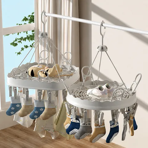 Multi-Functional Plastic Sock Drying Rack Windproof Multi-Clip Clothes Hanger For Balcony Underwear And Shoes Drying
