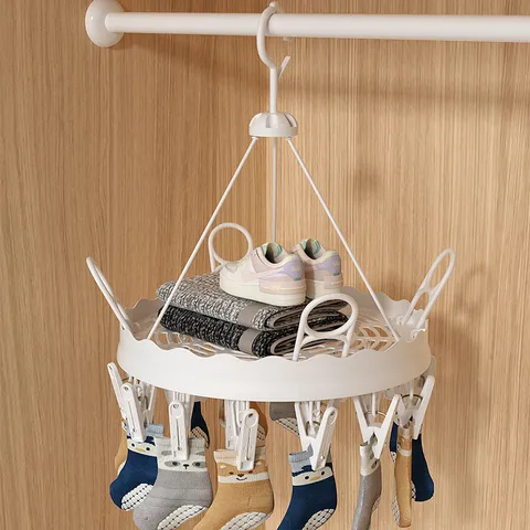 Multi-Functional Plastic Sock Drying Rack Windproof Multi-Clip Clothes Hanger For Balcony Underwear And Shoes Drying