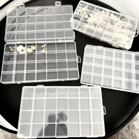 Transparent Plastic Jewelry Storage Box Clear Multi Grid Compartment Organizer Box For Small Items Beads Nail Art Display