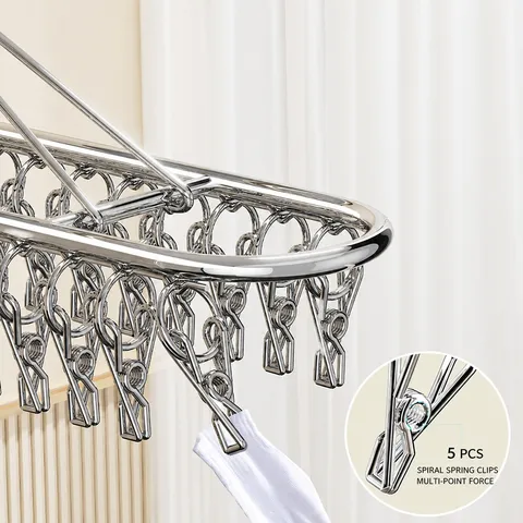 Stainless Steel Sock Drying Rack Multi Clip Balcony Underwear Hanger Windproof Drying Rack Heavy Duty Laundry Organizer