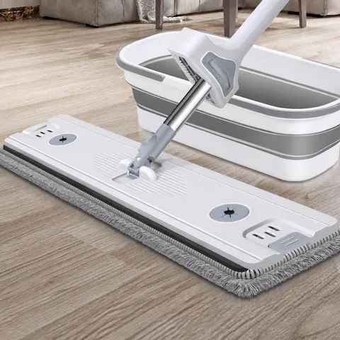 Handsfree Vlakke Mop Huishoudelijke Vloerreiniging Nat En Droog Luie Mop Met Microvezeldoeken R Stalen Stang