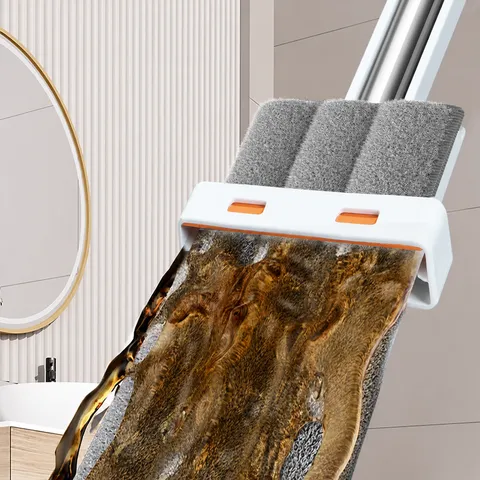 Balai Plat Mains Libres Domestique Tige en Acier Inoxydable Tampons Polaire Corail Panneau Épaissi Outil de Nettoyage de Sol