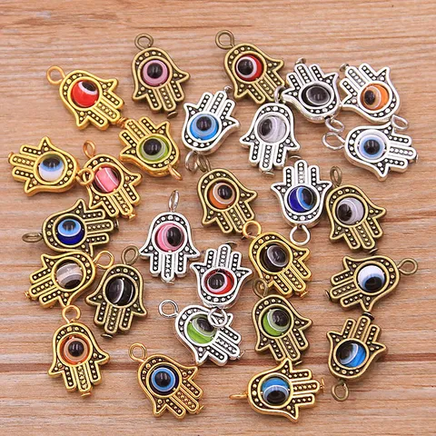Zinc Alloy Hamsa Hand Evil Eye Charms For DIY Necklace Bracelet Jewelry Making Accessories Antique Gold Silver Bronze Pendants