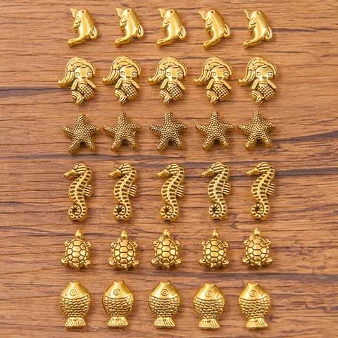 Antikgold Zinklegierung Meeresbewohner Perlen Fisch Seepferdchen Schildkröte Meerjungfrau Seestern Delphin DIY Schmuckherstellung Beads