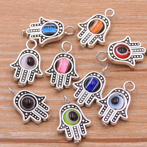 Zinc Alloy Hamsa Hand Evil Eye Charms For DIY Necklace Bracelet Jewelry Making Accessories Antique Gold Silver Bronze Pendants