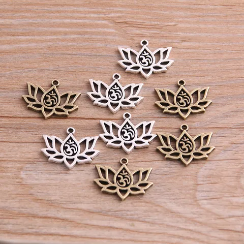 Legierung Lotus Anhänger Om Symbol für DIY Schmuckherstellung Antik Silber Bronze Oberflächen mit floralem Design