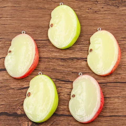 Resin Simulation Fruit Apple Slice Pendants Electroplated Alloy Loop Fruit Charm For DIY Jewelry Finding Earring Necklace Keychain Material Craft Making