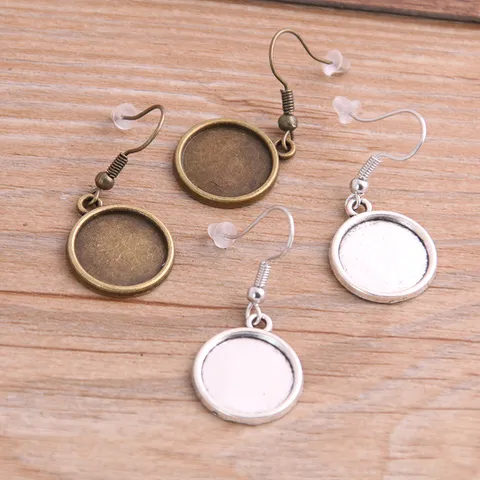 Accesorios de Joyería DIY Bases Cabujón Redondas Lisas para Pendientes con Tapas Bronce Antiguo Plata Aleación
