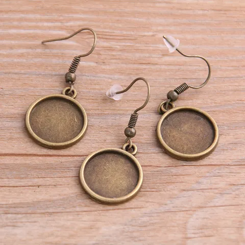 Accesorios de Joyería DIY Bases Cabujón Redondas Lisas para Pendientes con Tapas Bronce Antiguo Plata Aleación