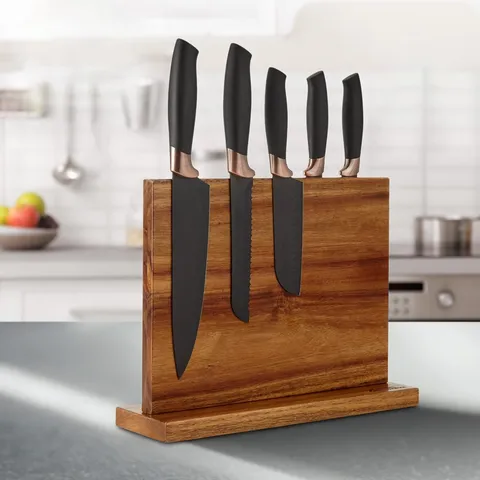 Porte-Couteau Magnétique en Bois Double Face Aimant Fort Bloc de Couteaux en Bois Support Moderne Rangement Cuisine Organisateur